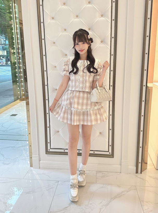 バックレースアップオーガンジーフラワープリントフレアスカート