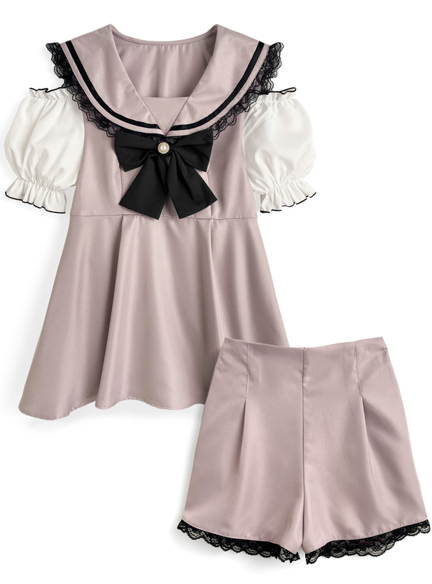 セーラーミニワンピース×ショートパンツセットアップ