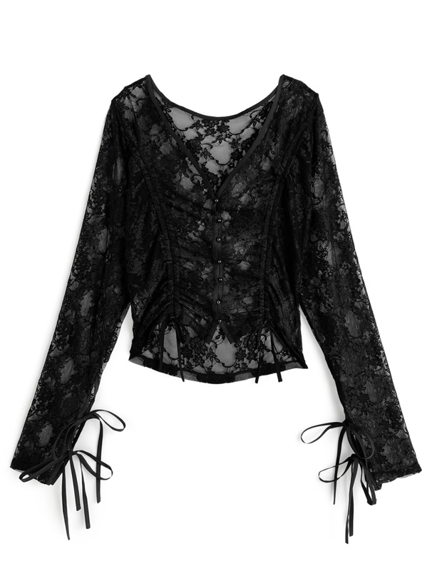 ドロストリボンデザインレースカーディガン[za007]