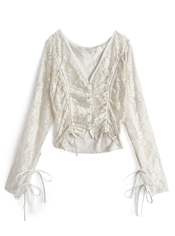 ドロストリボンデザインレースカーディガン