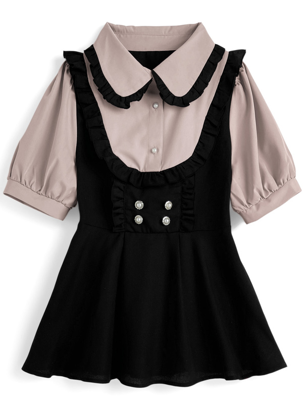 レイヤード風チュニック×フリルパンツセットアップ