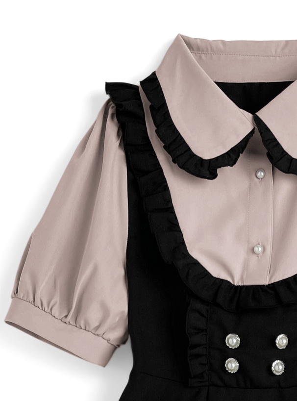 レイヤード風チュニック×フリルパンツセットアップ