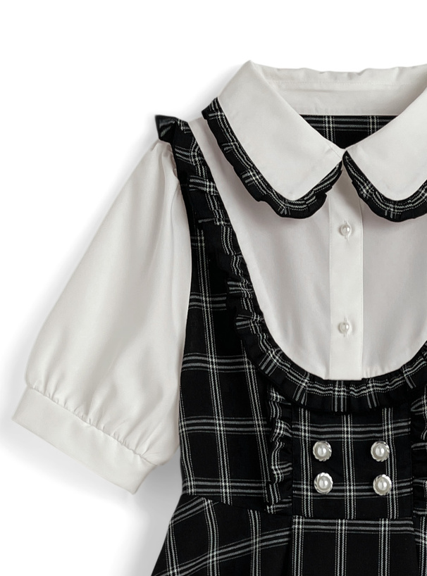 チェック柄レイヤード風チュニック×フリルパンツセットアップ[za009a