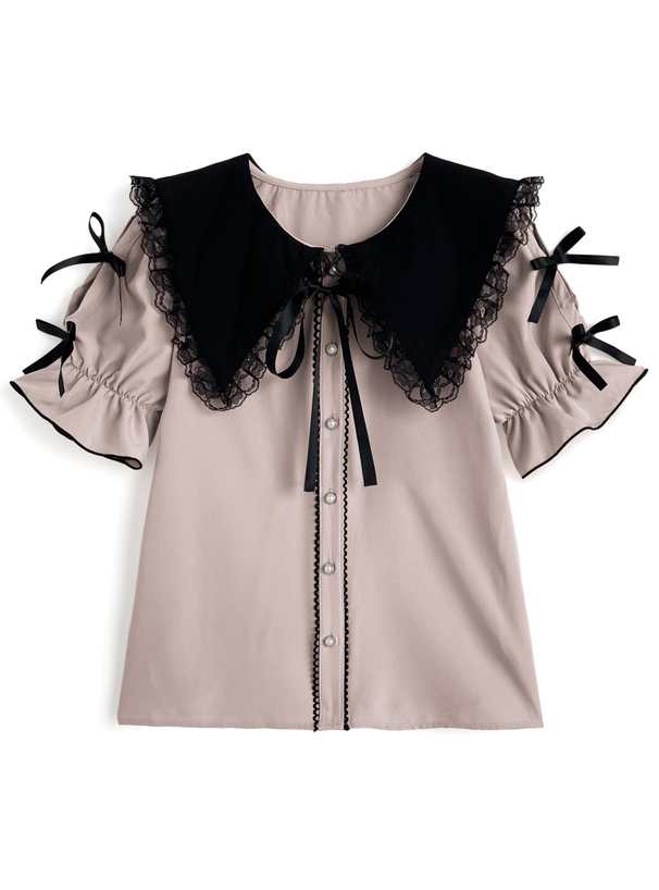 タグ付き 24年ルネ リボン付きブラウス パール レース 定価6万円 M メール