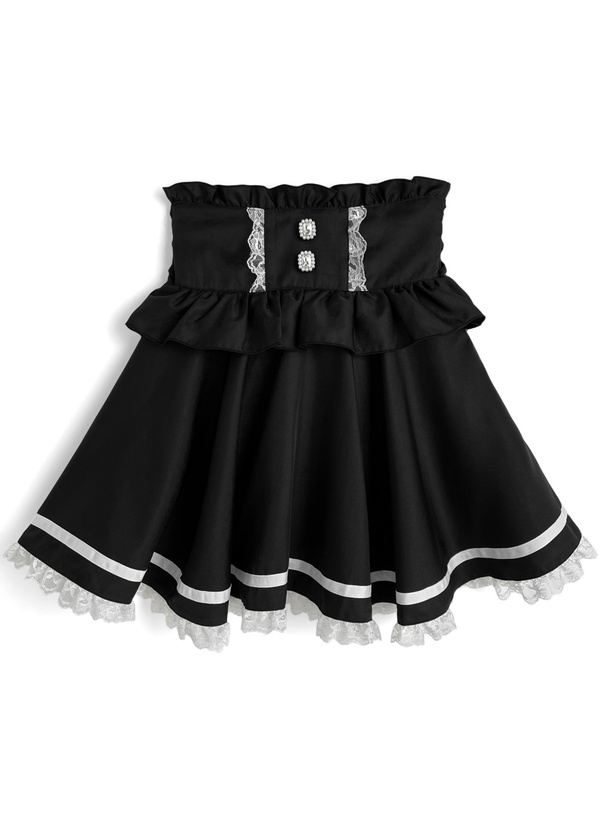 【グランジ】ang フリル付きゴムウエスト＆リボン付きAラインスカート グランジ】ang フリル付きゴムウエスト＆リボン付きAライン