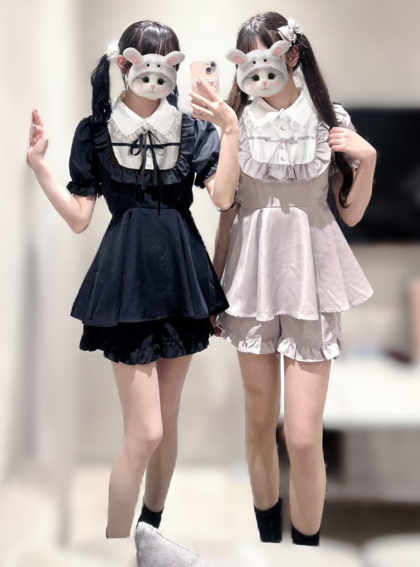 リボン付きフリルリボンチュニック×フリルパンツセットアップ