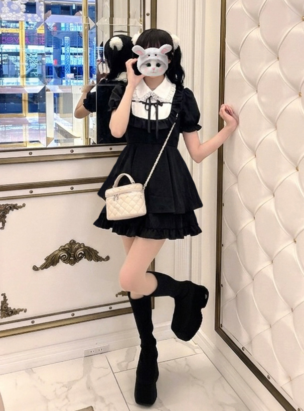 リボン付きフリルリボンチュニック×フリルパンツセットアップ