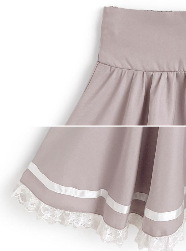 レースリボンカラーブラウス×レースミニスカートセットアップ