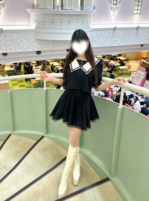 レースリボンカラーブラウス×レースミニスカートセットアップ