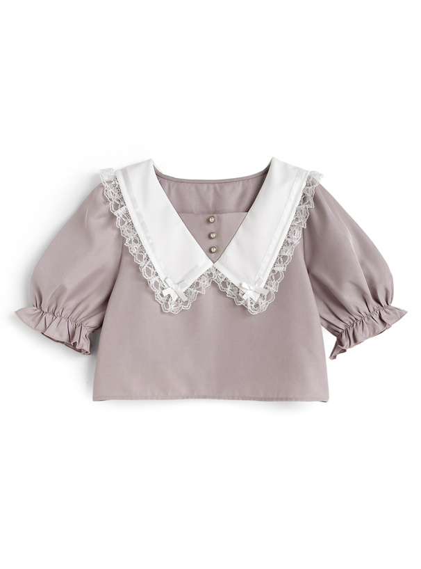 レースリボンカラーブラウス×レースミニスカートセットアップ