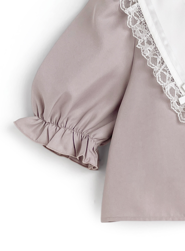 レースリボンカラーブラウス×レースミニスカートセットアップ