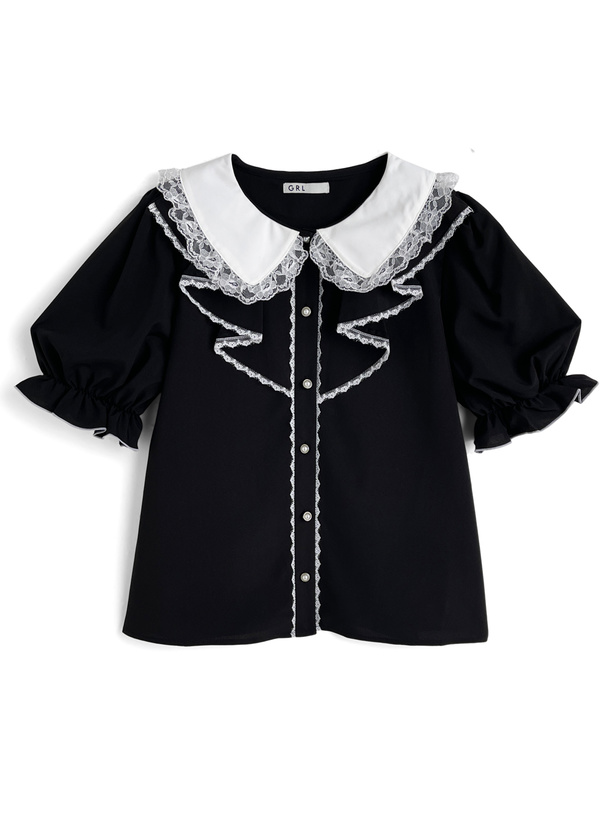レース襟フリルブラウス