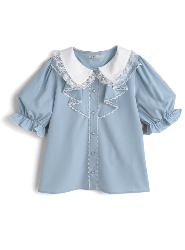 レース襟フリルブラウス