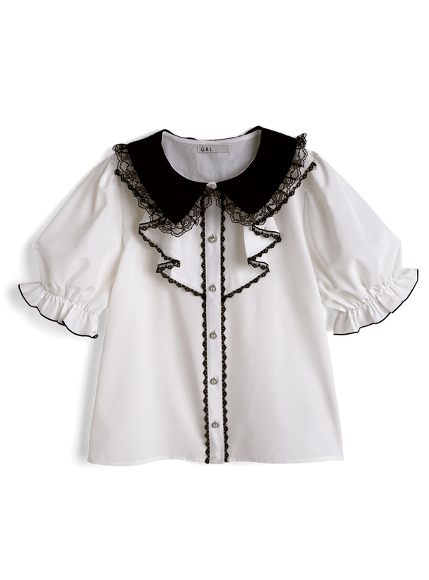レース襟フリルブラウス