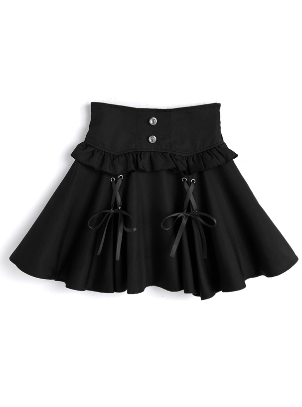 ダブルリボンフリルミニフレアスカート[za019]