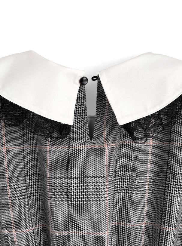 チェック柄レイヤード風チュニック×フリルショートパンツセットアップ