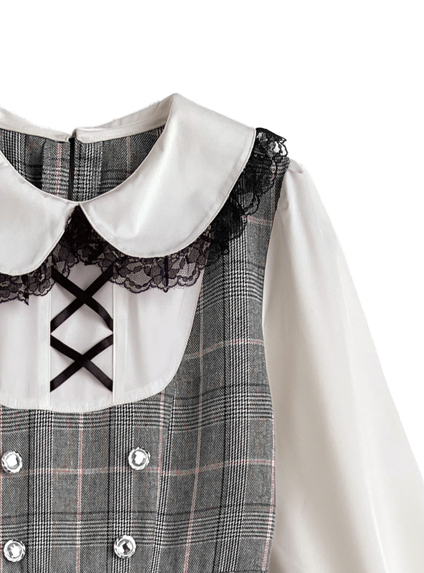 チェック柄レイヤード風チュニック×フリルショートパンツセットアップ