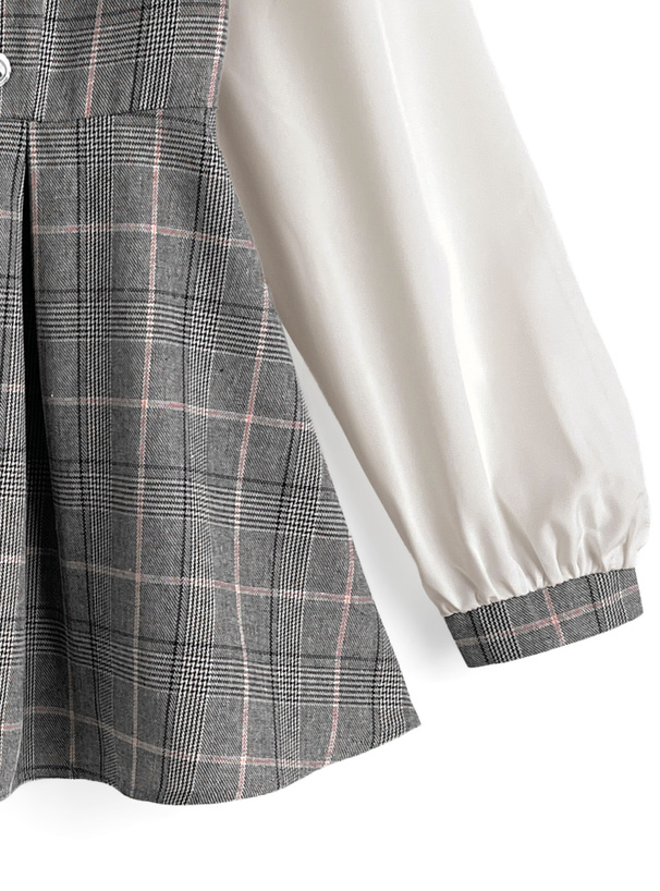 チェック柄レイヤード風チュニック×フリルショートパンツセットアップ