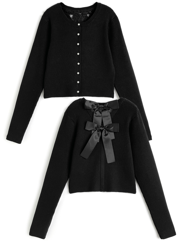 バックレースリボンリブニットカーディガン[za024]