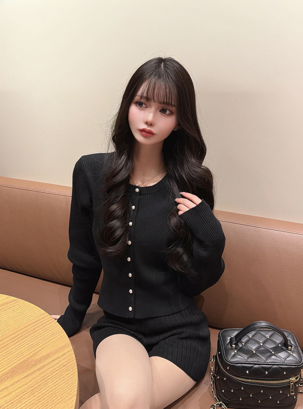 バックレースリボンリブニットカーディガン