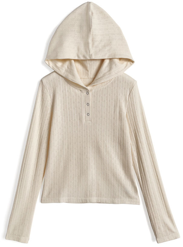 フード付きヘンリーネックトップス