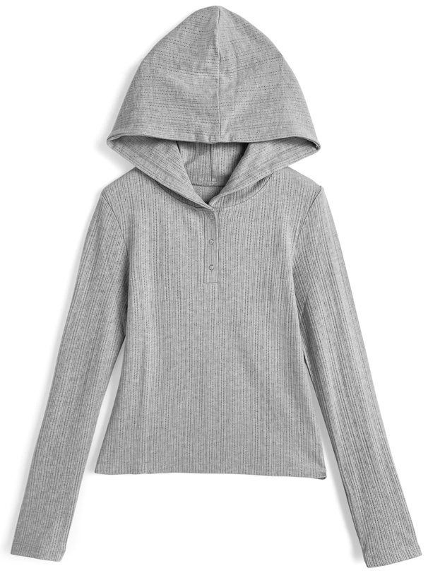 フード付きヘンリーネックトップス