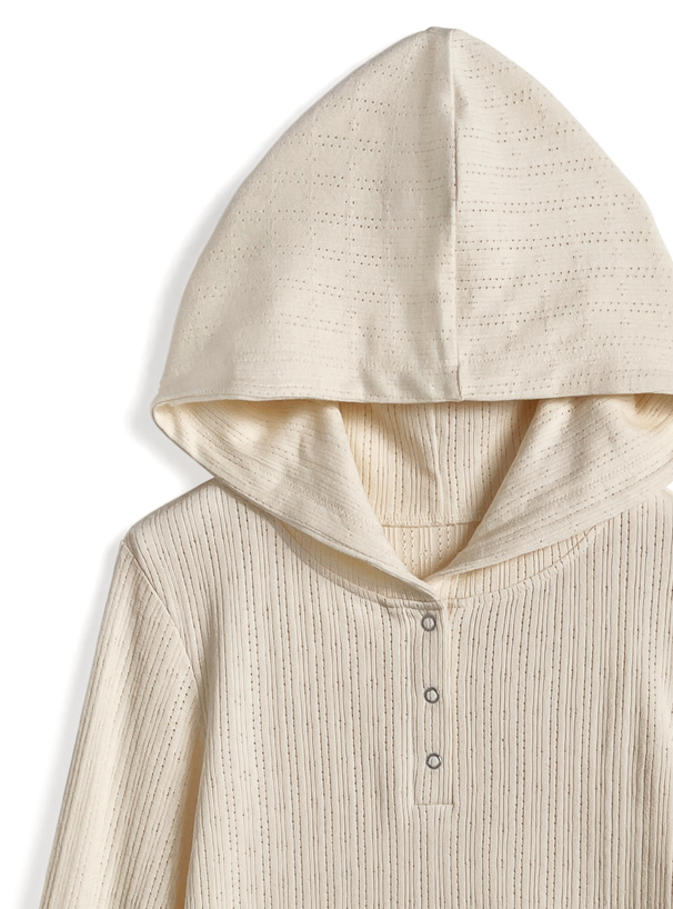 フード付きヘンリーネックトップス