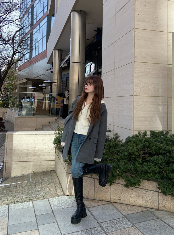 フード付きヘンリーネックトップス