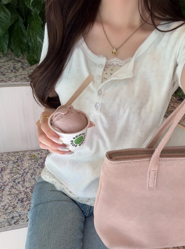 小花柄レイヤード風ヘンリートップス