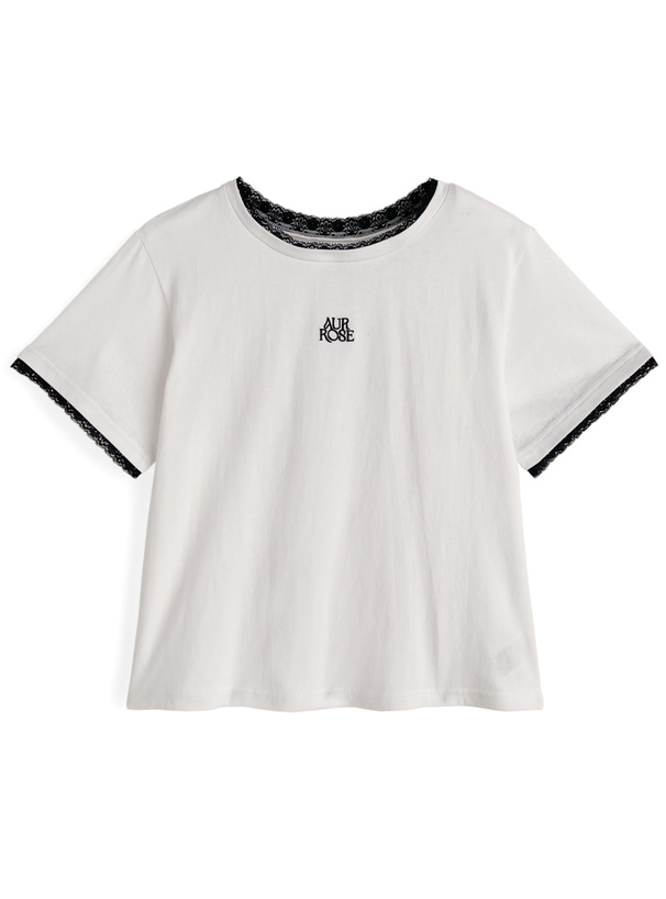 配色レースロゴ刺繍Tシャツ
