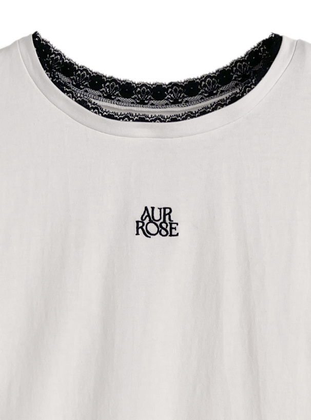 配色レースロゴ刺繍Tシャツ