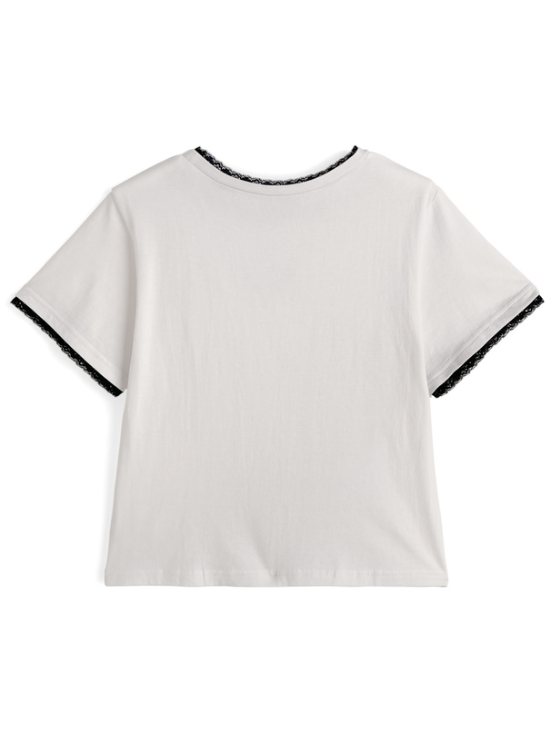 配色レースロゴ刺繍Tシャツ