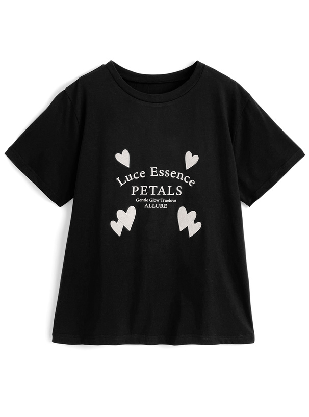 ハートロゴ刺繍プリントTシャツ