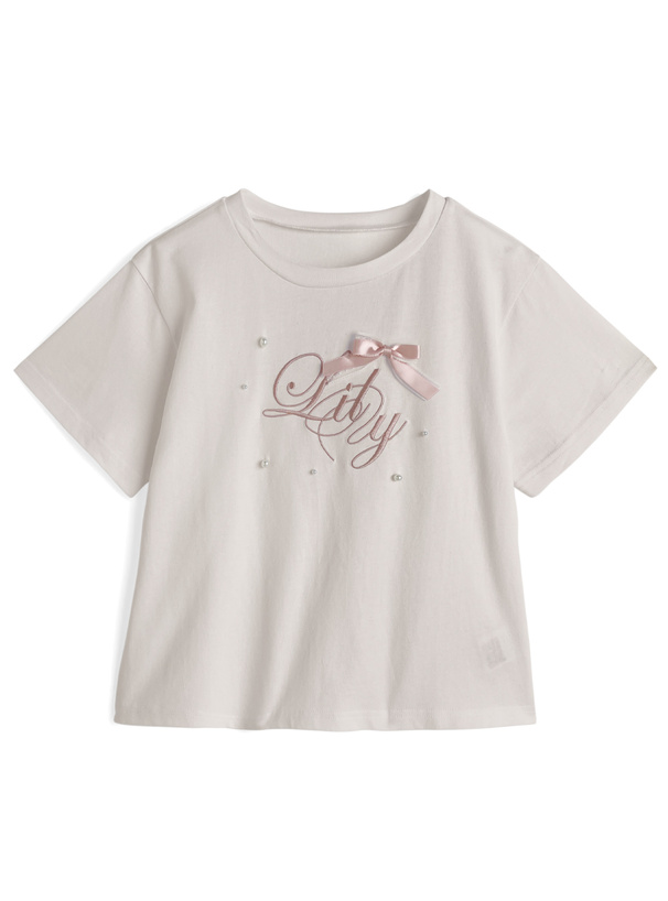 リボンパールロゴ刺繍Tシャツ