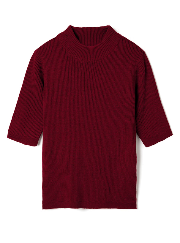 ハイネック5分袖ニットトップス