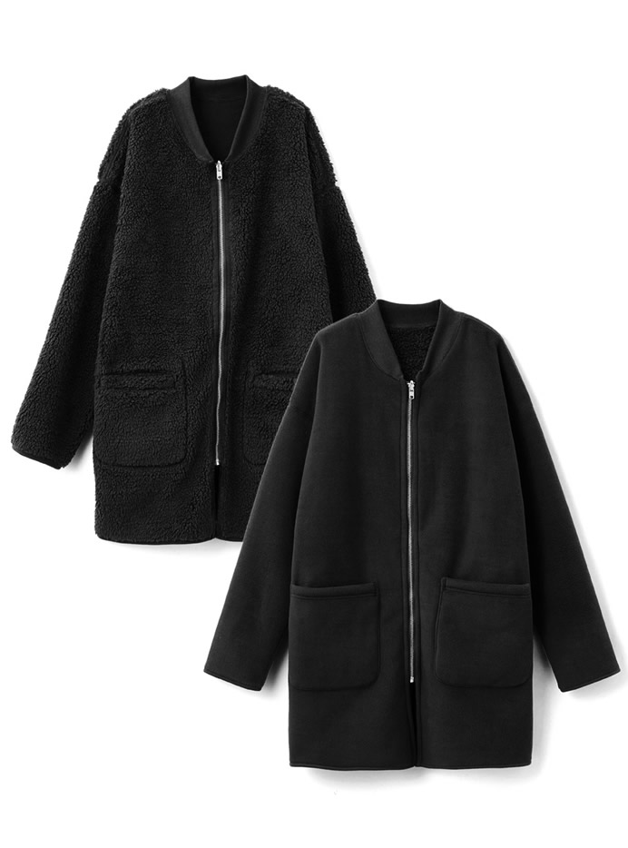 フリース×ボアリバーシブルロングブルゾン