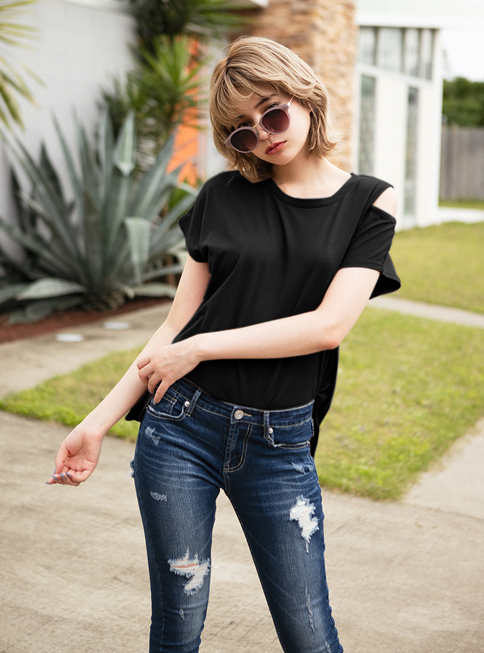 ショルダーカットフレンチスリーブTシャツ