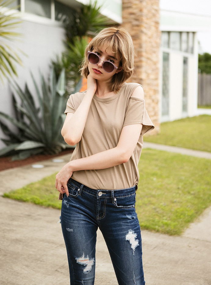 ショルダーカットフレンチスリーブTシャツ