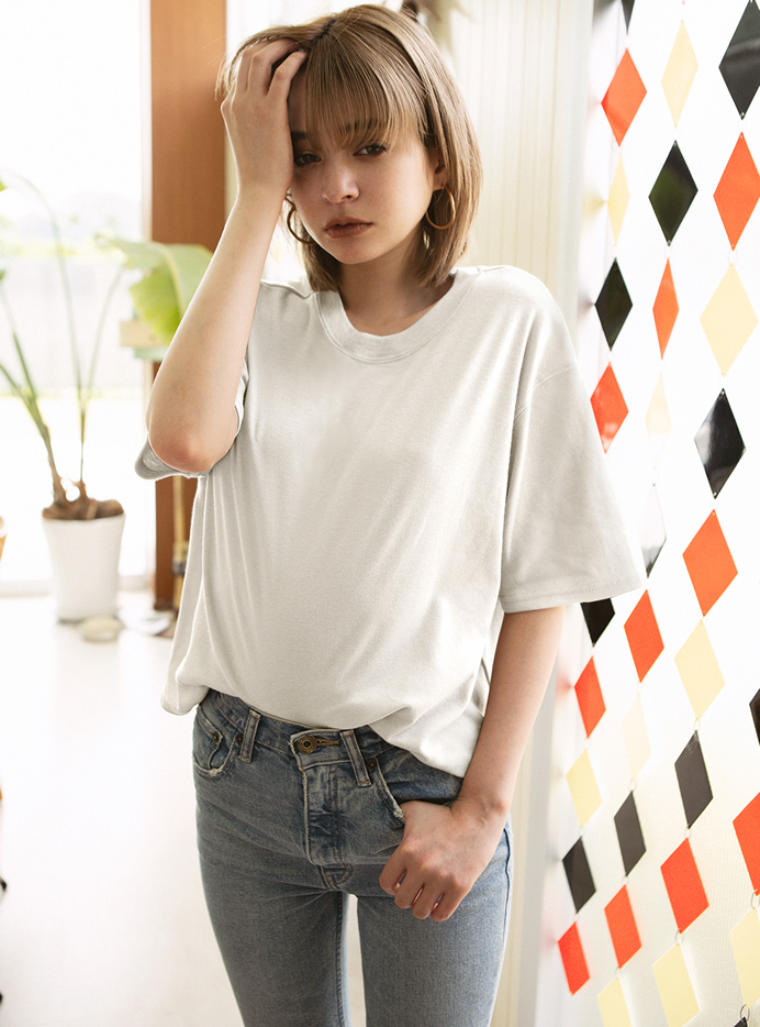ラウンドネック5分袖Tシャツ