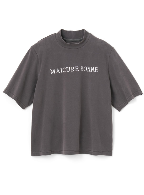 モックネックロゴ刺繍Tシャツ