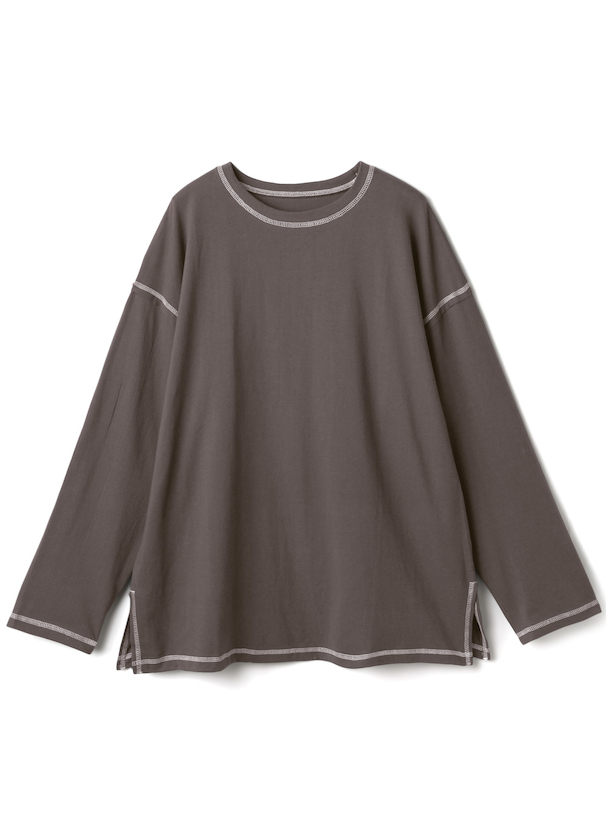 配色ステッチロングTシャツ