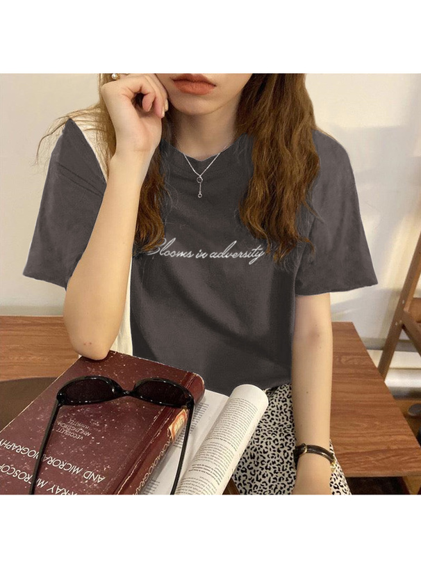 フロントロゴ刺繍ショート丈Tシャツ[ze647] | レディースファッション