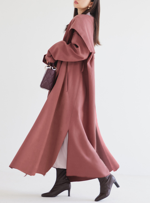 リボンベルト付きビッグカラーコート[ze679] | レディースファッション 