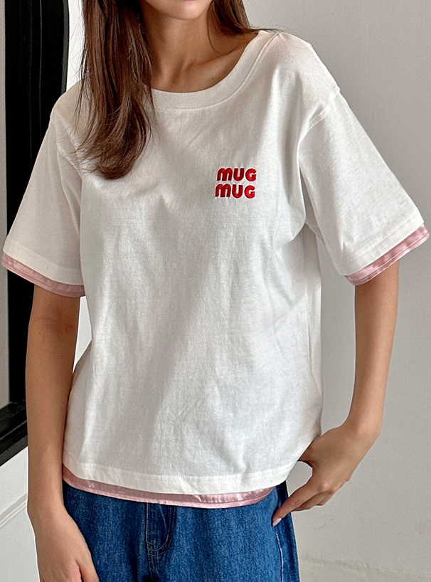 ロゴ刺繍サテンドッキングTシャツ[ze811] | レディースファッション