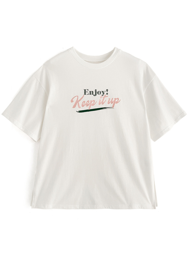 ロゴプリントサイドスリットルーズTシャツ