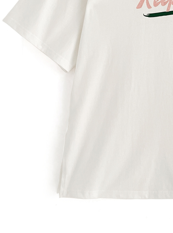 ロゴプリントサイドスリットルーズTシャツ[ze821] | レディース