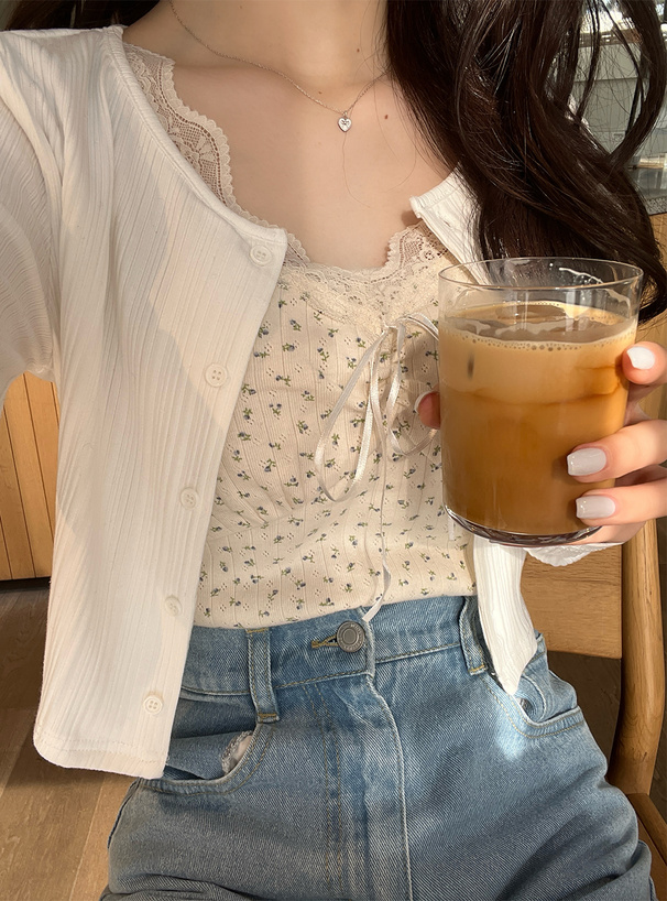 レース花柄リブキャミソール