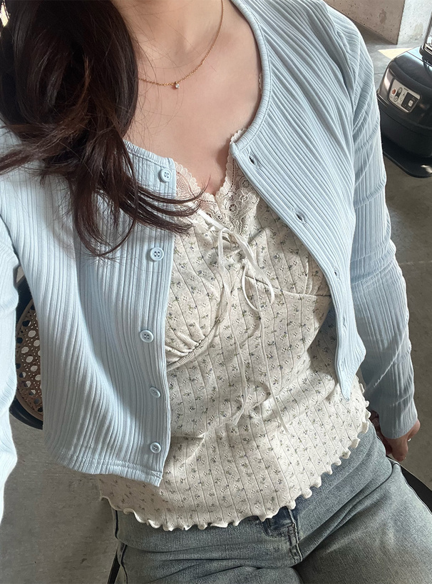 レース花柄リブキャミソール