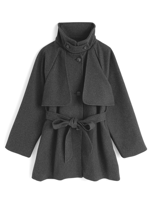リボンベルト付きスタンドカラーミドル丈コート[ze909] | レディース