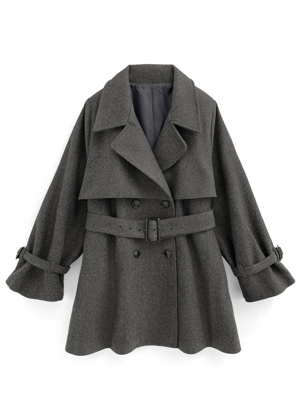 ベルト付きフェイクウールトレンチコート